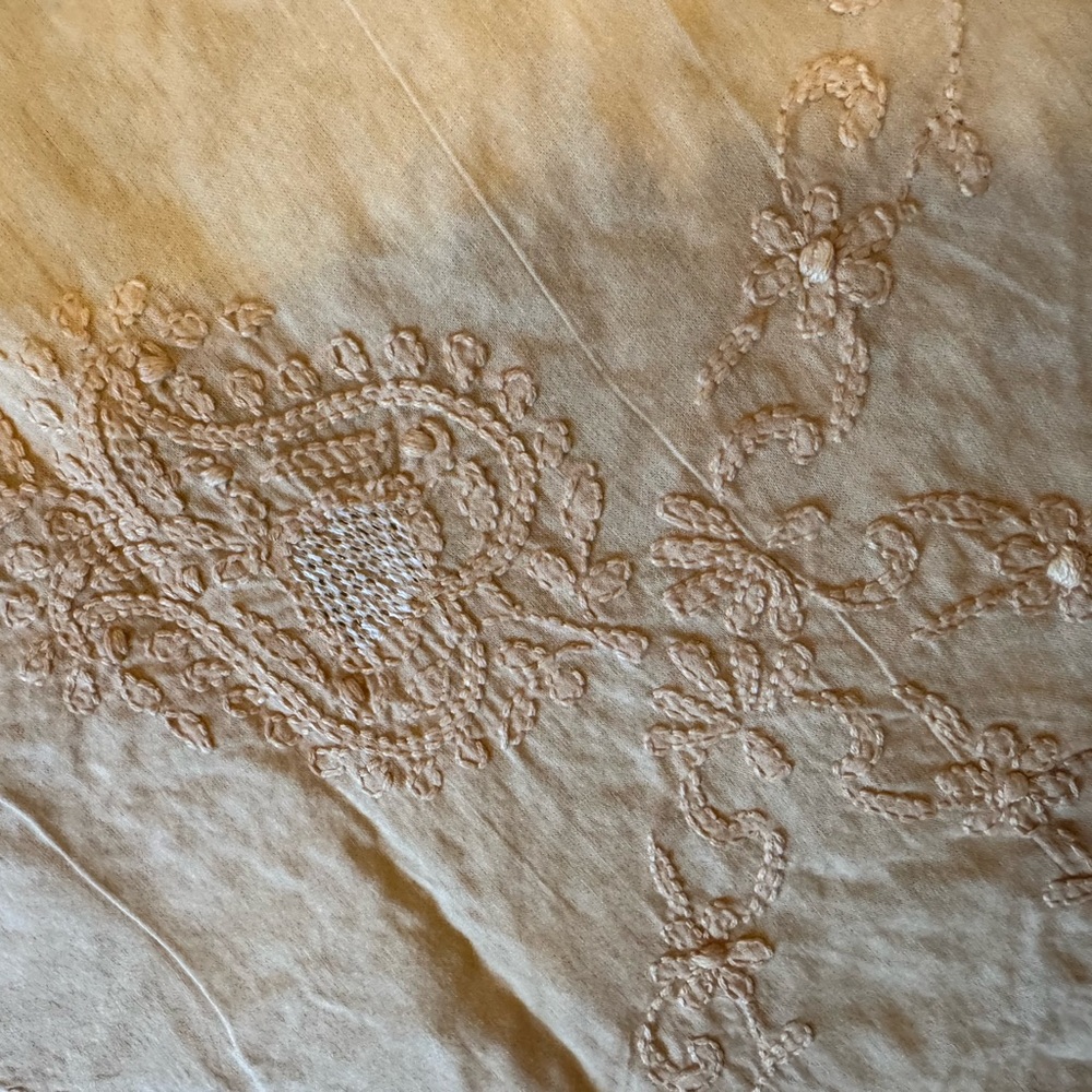Artisanal NEW Hand Embroidered Beige Tablecloth. 100% Cotton